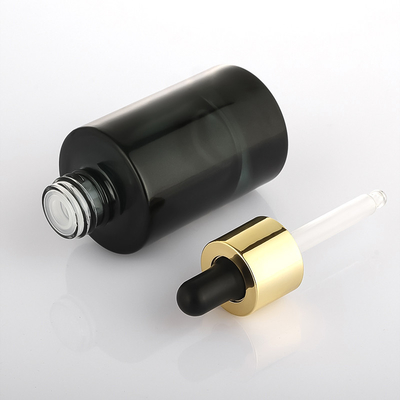 Aangepaste cosmetische serumfles Black Gold Frosted Flat Shoulder Dropper Bottle