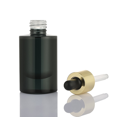 Aangepaste cosmetische serumfles Black Gold Frosted Flat Shoulder Dropper Bottle