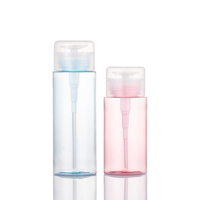 Roze Make-up Remover Cosmetische Verpakking Lege Fles Blauwe Nagellak Remover Druk Pomp Ronde Dispenser Flip Cap