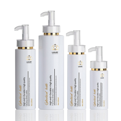 Hdpe van het de Douchegel van het luxe250ml 500ml Witte Ronde Lege Veredelingsmiddel Plastic Verpakkende Gouden Shampoofles
